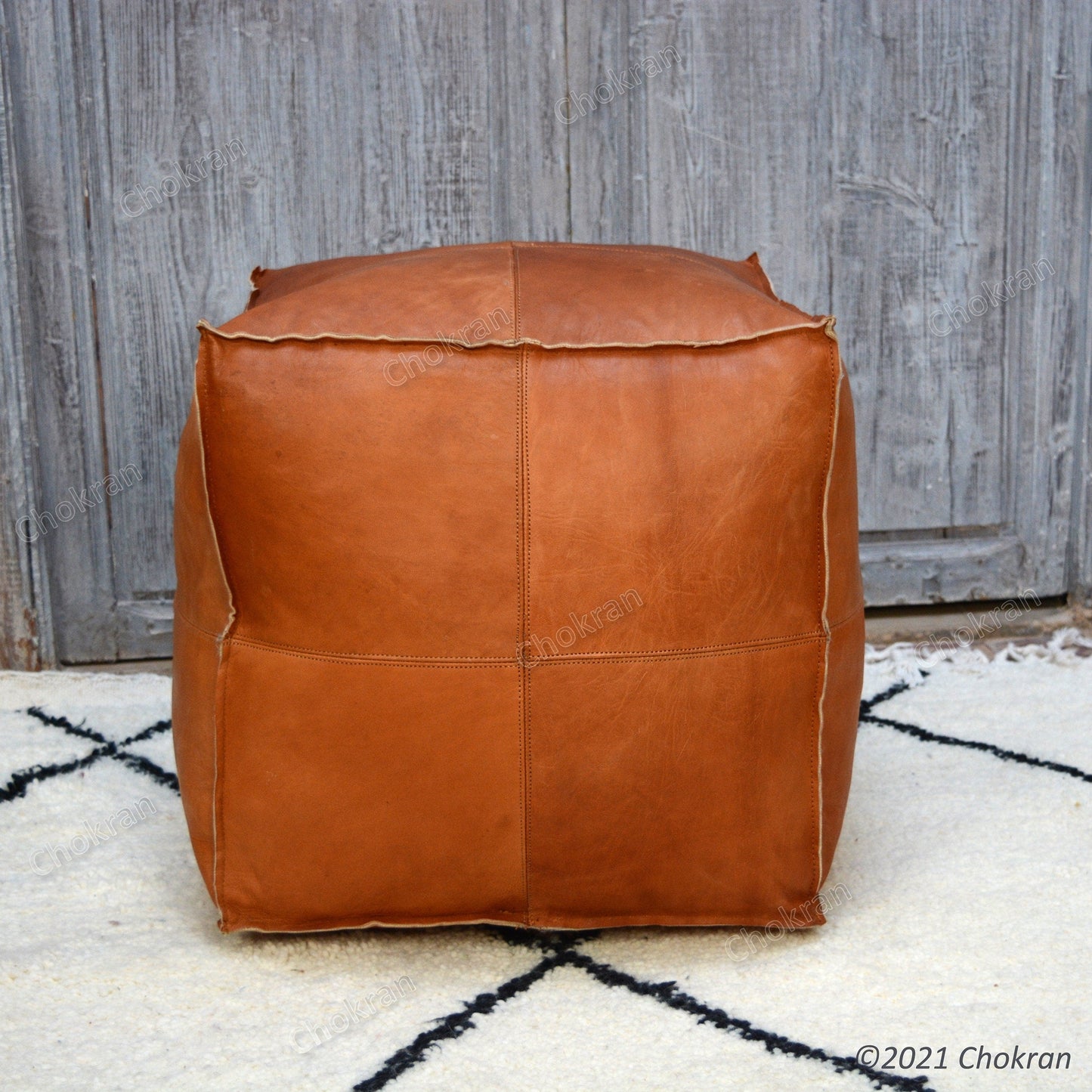 Set of 2 square leather pouf, Square leather ottoman, cubic leather pouf, Moroccan genuine leather footstool-UNSTUFFED